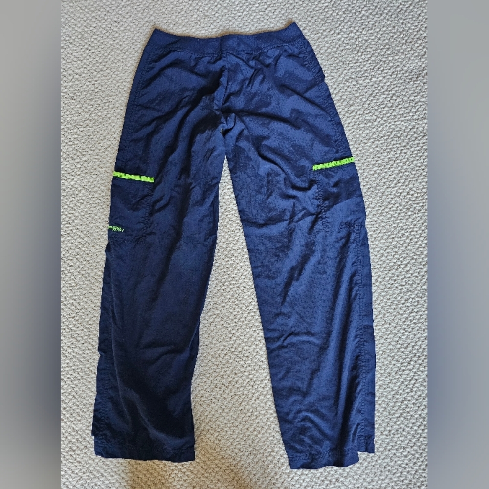 Vintage Y2K Mossimo Sport Navy Blue Athletic Wide Leg Cargo Pants Neon Green USA